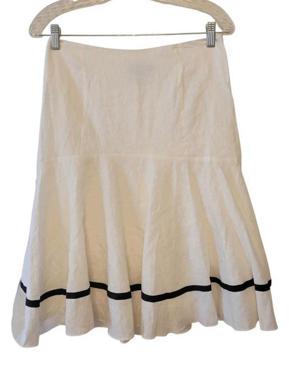 Lauren by Ralph Lauren Cream & Black Linen Full Skirt Size 2